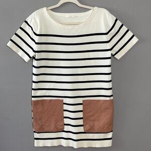 COS Dress ‎ XS Ivory Knit Striped Patch Pockets Minimalist Parisian Casual Chic